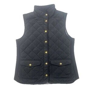 Adrienne Vittadini Women’s Quilted Vest Black Lg Gold Zip / Snap Slimming Design